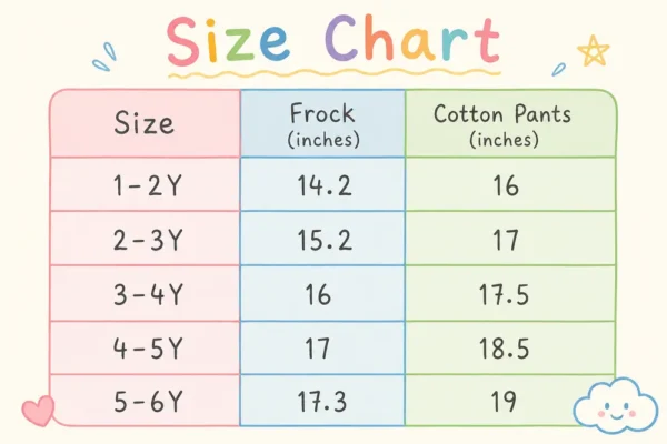 Embroidered Top with Beige Wide Leg Pants Set – 1 TO 6Y size guide size chart