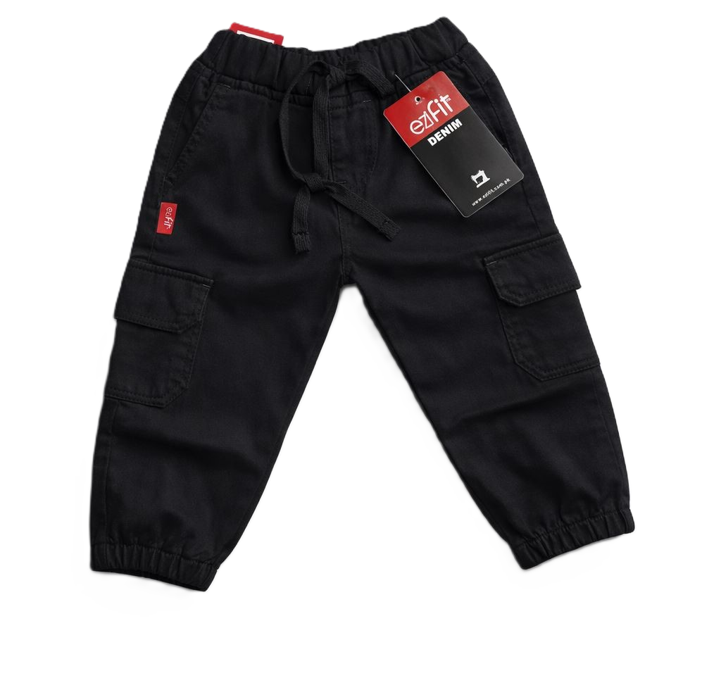 EziFit Cotton Jogger Pants Stretchable Diaper-Friendly Fit BLACK front TRANSPARENT BACKGROUND