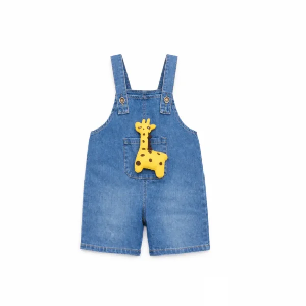 Giraffe T-Shirt & Denim Dungaree Shorts Outfit main photo dungaree front