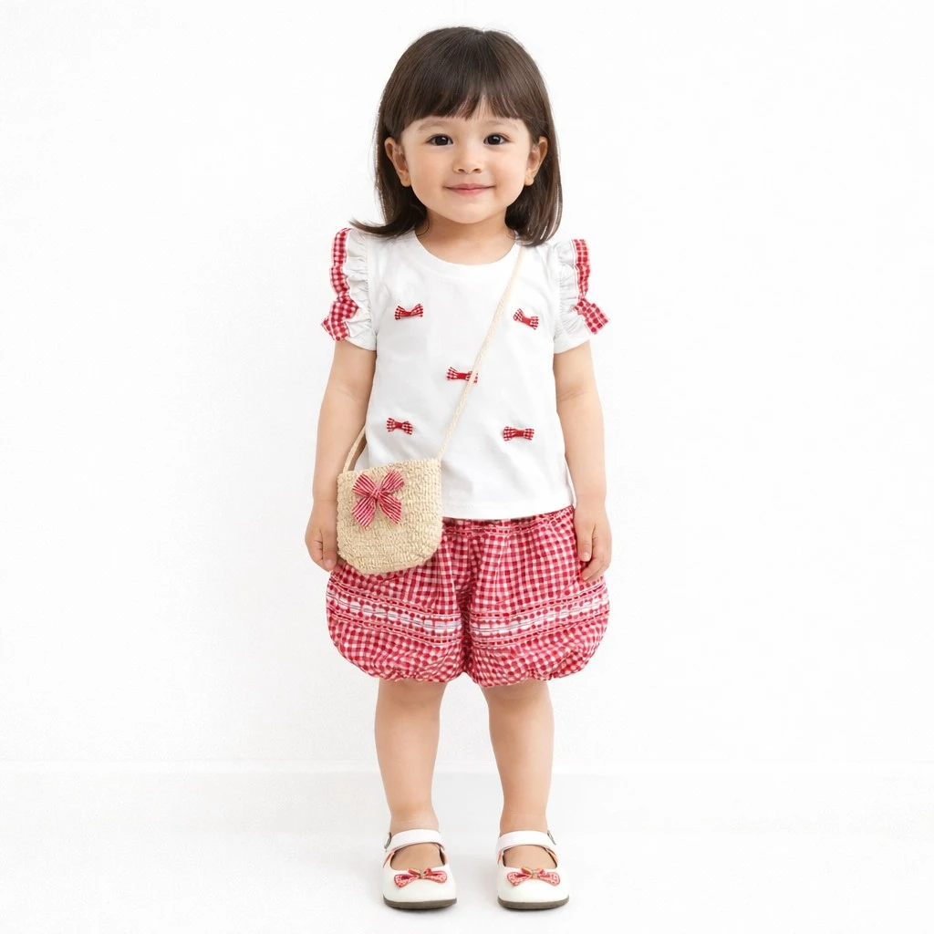 Girls Red Gingham Shorts for Summer - 6M TO 5Y how it looks wearing