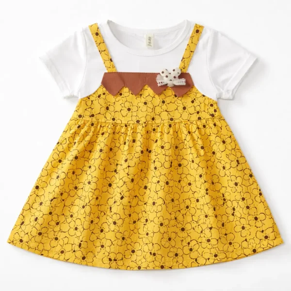 Girls Yellow Floral Pinafore Frock for Summer - 1 TO 5Y frock front