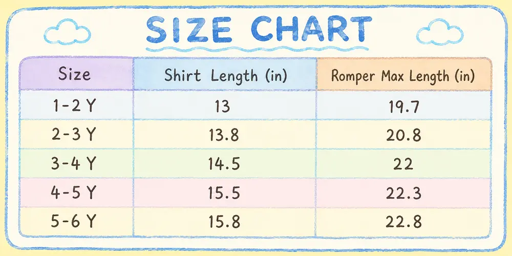 Imported 2-Piece Denim Dungaree Set - Cartoon Patch 1 TO 6Y size chart size guide