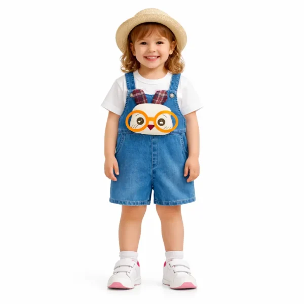 Imported 2-Piece Denim Dungaree Set – Cartoon Patch 1 TO 6Y how it looks