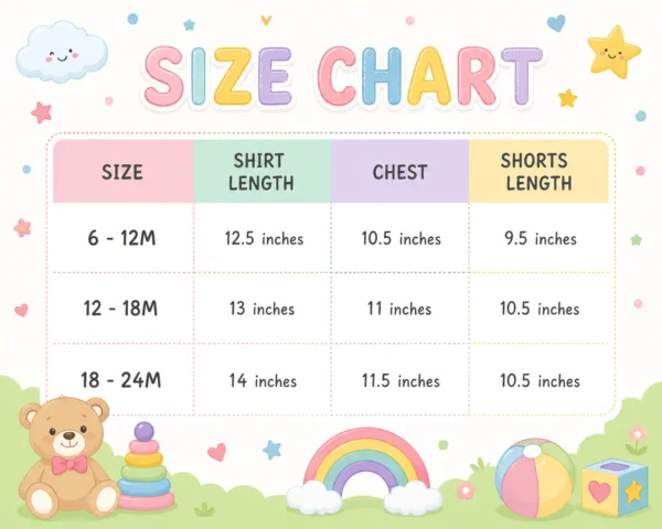 Imported Cartoon T-Shirt & Shorts Summer Outfit – 2 Colors – 6M TO 24M size chart guide