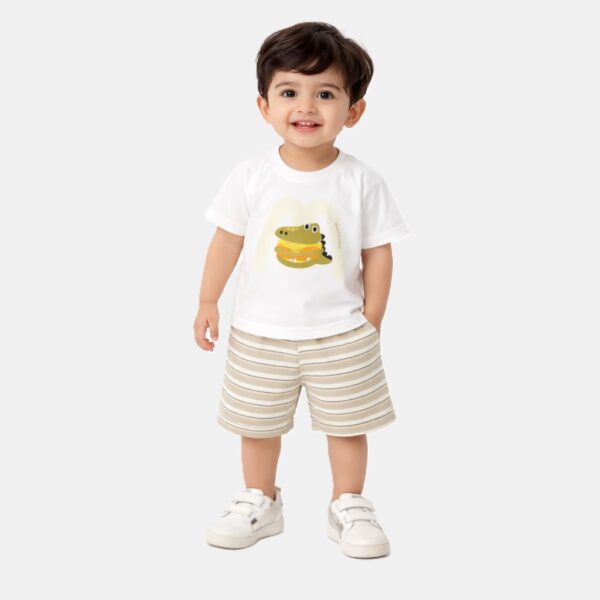 Imported Cartoon T-Shirt & Striped Shorts Summer Outfit grey variation
