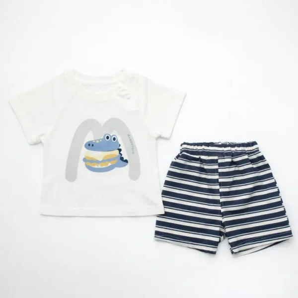 Imported Cartoon T-Shirt & Striped Shorts Summer Outfit grey variation