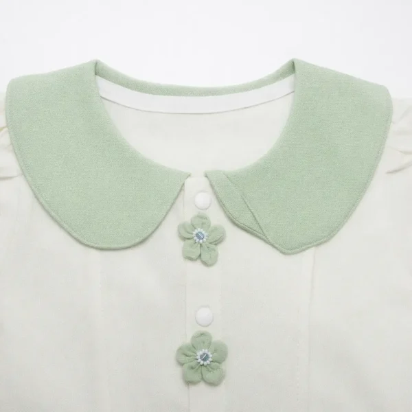 Imported Collar Romper, Floral Buttons - Cute Summer Outfit closeup chest buttons