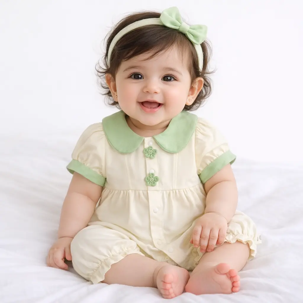 Imported Collar Romper, Floral Buttons - Cute Summer Outfit how it looks