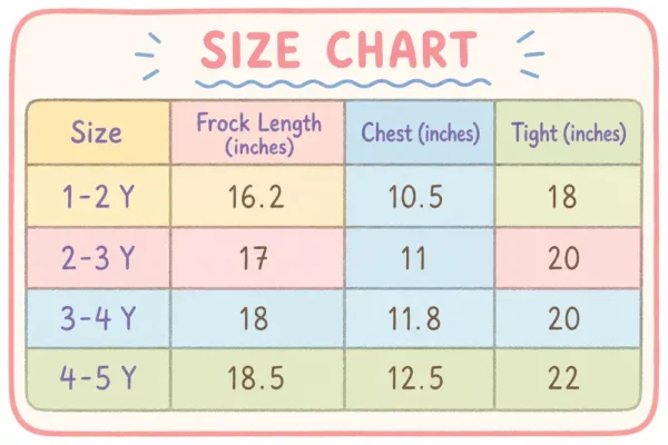 Imported Floral Round Neck Summer Frock & Tights 1 TO 5Y size chart size guide