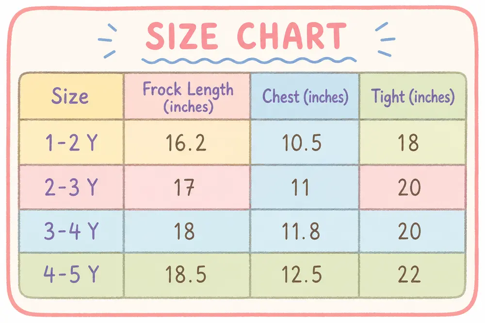 Imported Floral Round Neck Summer Frock & Tights 1 TO 5Y size chart size guide