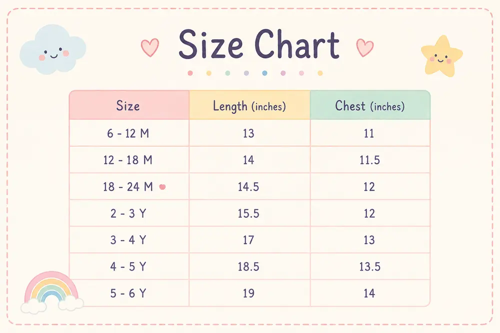 Imported Soft Cotton T-Shirt Round Neck Summer Yellow - 6M TO 6Y size chart size guide