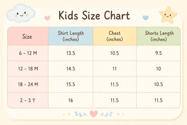 Imported T-Shirt & Shorts Set Crossbody Pouch - 12M to 3Y size chart size guide