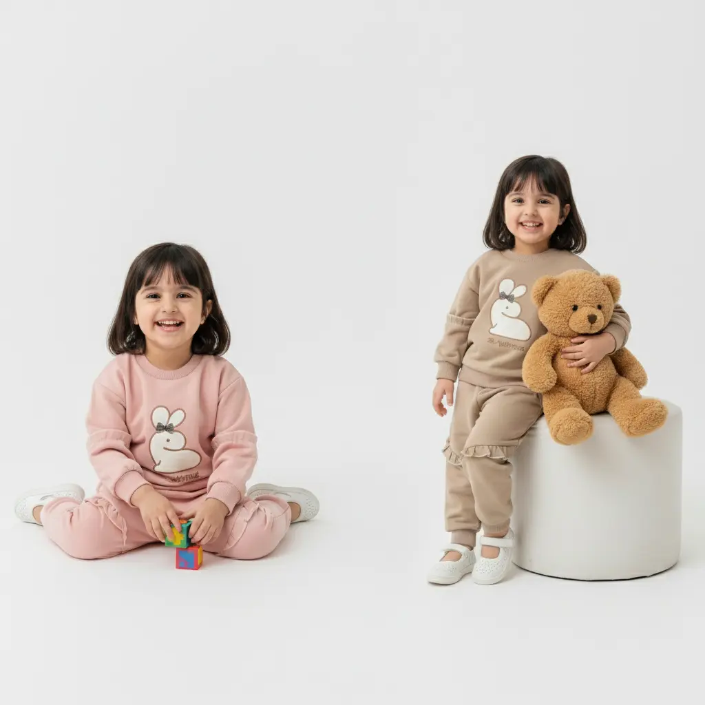 Imported Winter 2 Piece Suit – Pink Bunny 2-Piece Outfit light brown variation how it looks