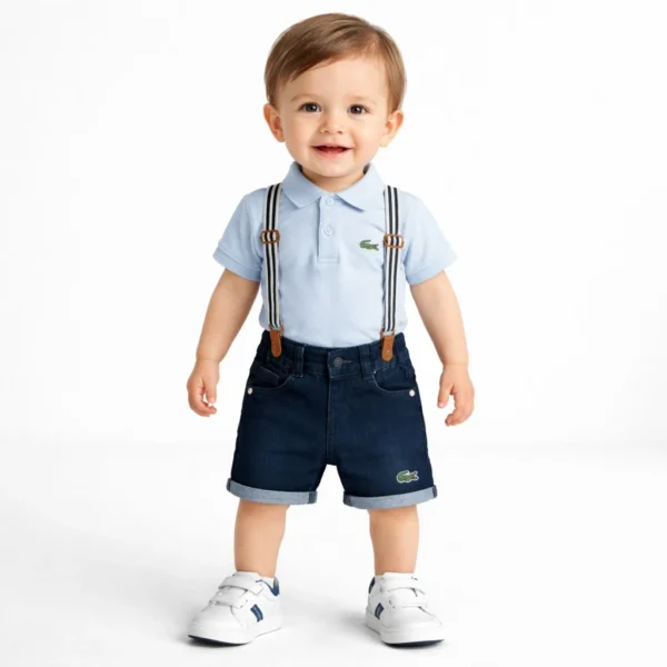 Lacoste Style Polo & Denim Shorts with Gallace - 0 TO 24M pair how it looks