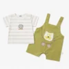 Lion Patch Dungaree Romper & Striped T-Shirt - Imported full pair separate view