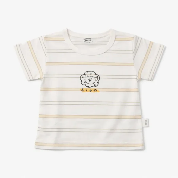 Lion Patch Dungaree Romper & Striped T-Shirt - Imported shirt only