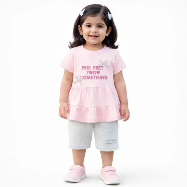 Pink Peplum T-Shirt & Grey Heather Shorts - Imported how it looks