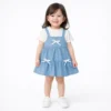 Polka Dot Top and Denim Pinafore Dress Set - 1 TO 6Y how it looks how it looks