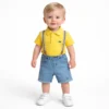 Polo Shirt & Denim Shorts Set with Suspenders - 0 TO 24M how it looks