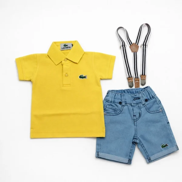 Polo Shirt & Denim Shorts Set with Suspenders - 0 TO 24M how it looks pair