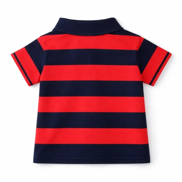 Striped Cotton T-Shirt with Bear Patch – Imported how it looks wearing backside