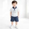 Striped Polo Shirt & Navy Shorts for Summer - 1 TO 5Y pair how it looks