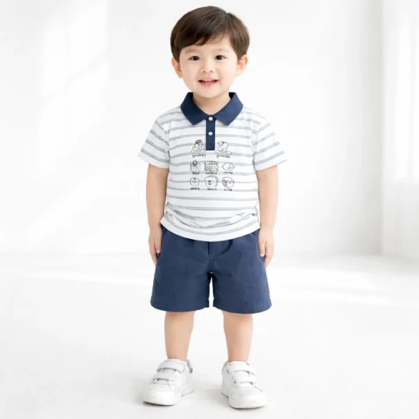 Striped Polo Shirt & Navy Shorts for Summer - 1 TO 5Y pair how it looks