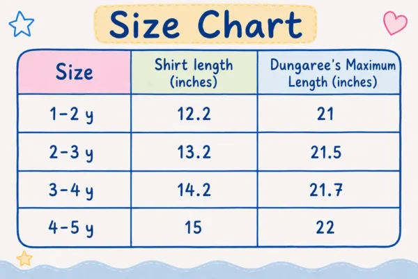 T-Shirt & Denim Dungaree Shorts Outfit Set (Imported) - 1 to 5Y size-chart size guide
