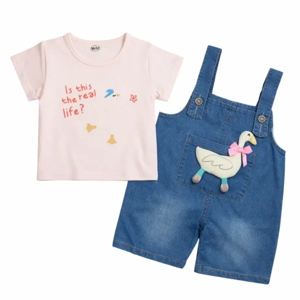T-Shirt & Denim Dungaree Shorts Outfit Set - Imported how it looks pair
