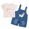 T-Shirt & Denim Dungaree Shorts Outfit Set - Imported how it looks pair