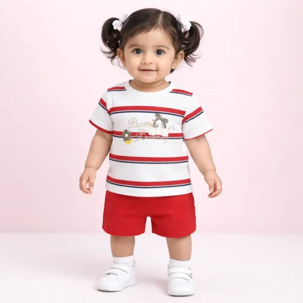 Toddler Boys Nautical Striped T-Shirt & Red Shorts - Imported how it looks