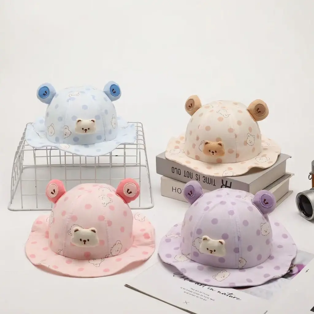Baby Bear Ear Sun Hat – Cute Polka Dot Cotton Kids Cap