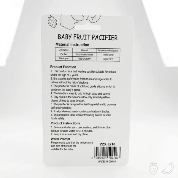 Baby Fruit Feeder Pacifier – BPA Free Silicone - Imported back