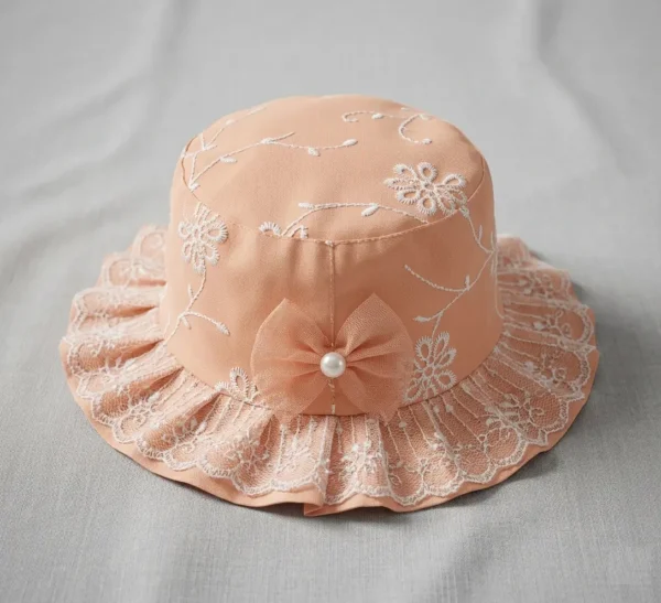 Floral Lace Embroidery Bucket Hat for Summer - 6 Colors peach