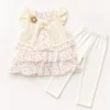 3 Pc Floral Dress Set Detachable Flower Brooch main photo fitted view