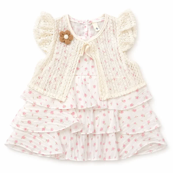 3 Pc Floral Dress Set Detachable Flower Brooch main photo tops