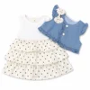 3 Pc Polka Dot Dress Denim Jacket Frock and Tights tops
