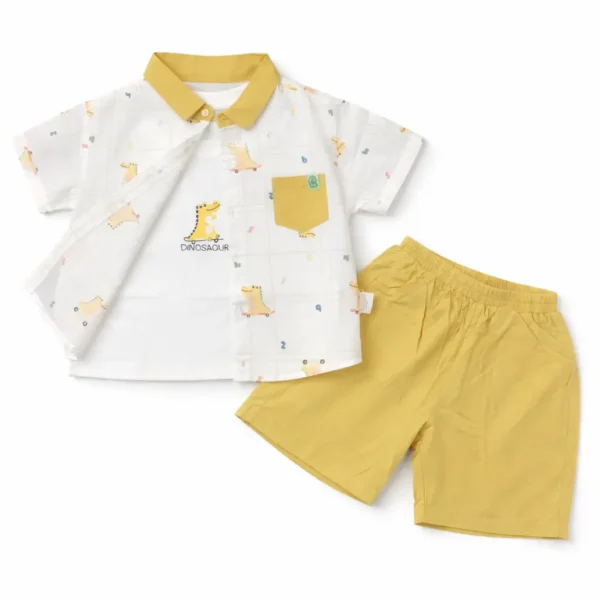 3 Piece Dino Print Short Sleeve Shirt and Shorts Set 1 to 5 Y pair