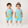 3 Piece Giraffe Romper Set T Shirt Dungaree & Socks 3 to 9M how it looks girls boys both
