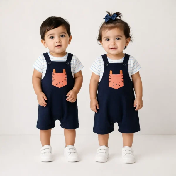 3 Piece Tiger Romper Set T Shirt Dungaree & Socks 3 to 24M