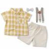 4 Pc Yellow Plaid Shirt & Shorts Set- Imported - 1 - 5 Y full set