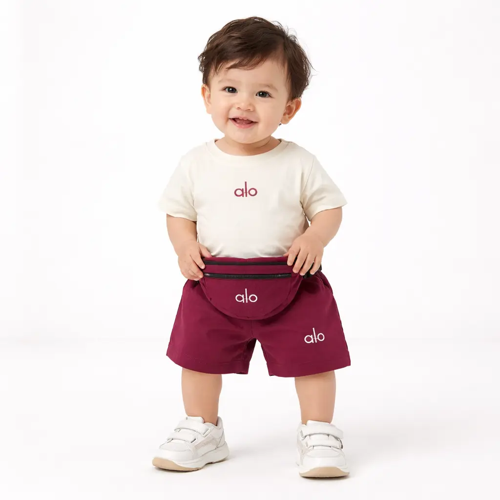 ALO Cream & Maroon T Shirt & Shorts with Waist Bag 1 to 6Y MAIN PHOTO