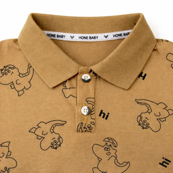 Baby Boys Brown Dino Print Polo Imported T Shirt 12M to 5Y closeup
