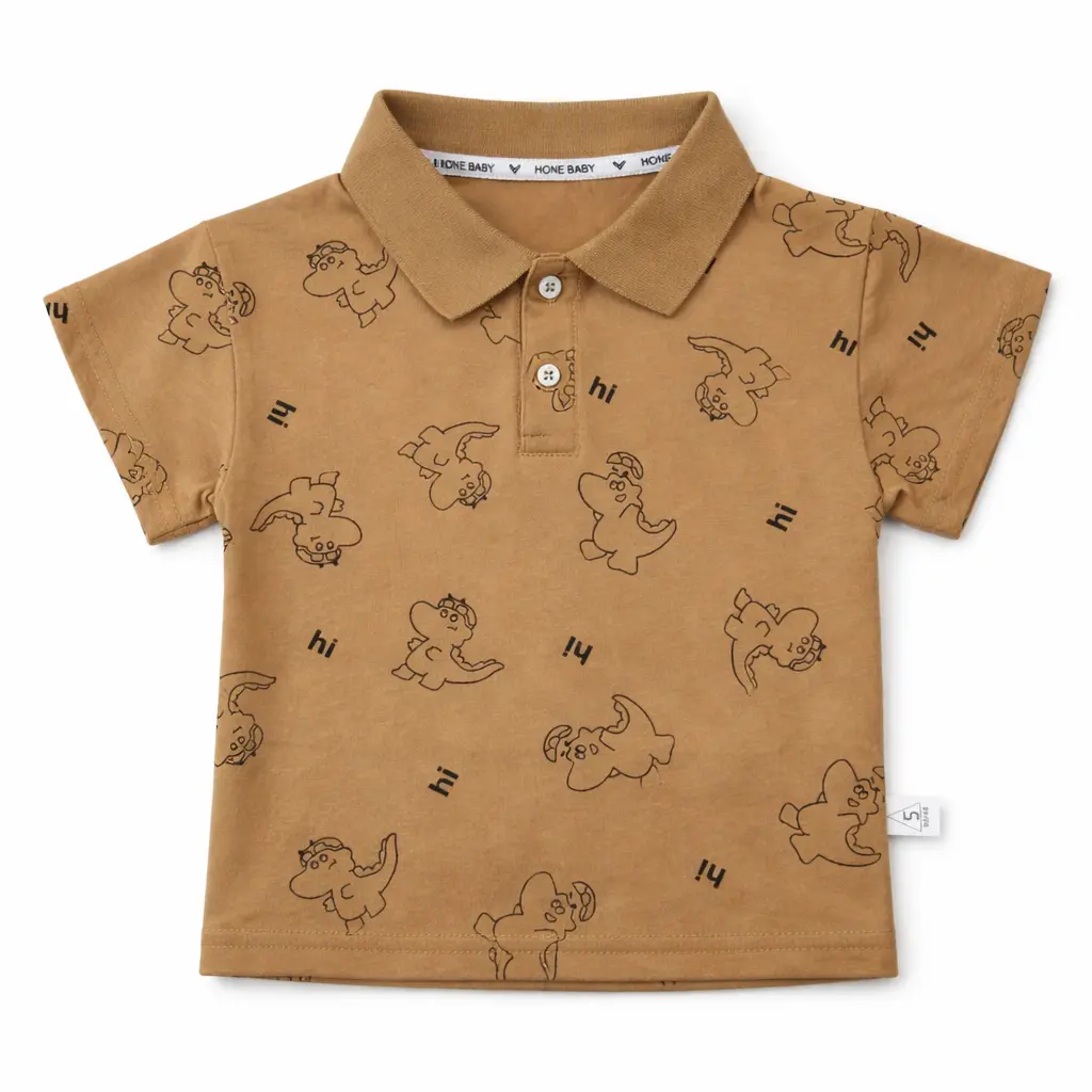 Baby Boys Brown Dino Print Polo Imported T Shirt 12M to 5Y front