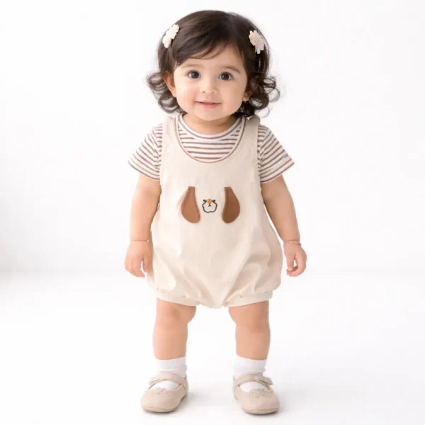 Baby Dog Print Romper Bodysuit Set Imported 6 to 24M how it looks