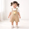 Beige Polka Dot Flower Dungaree Set Imported 6 to 24M how it looks