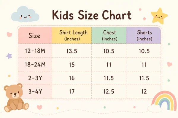 Camouflage T Shirt & Shorts Summer Smile Outfit 12M to 4Y size chart size guide