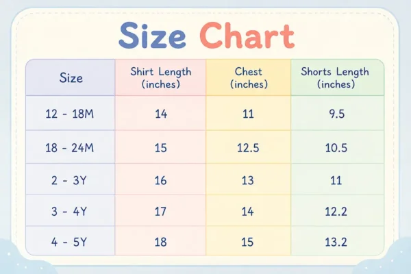 Dinosaur Truck Imported T Shirt Cargo Shorts 1 to 5Y size chart size guide