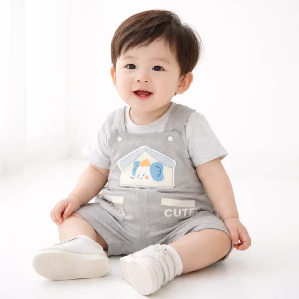 Elephant Print T Shirt and Dungaree 2 Piece Imported 1 to 4Y how it looks