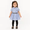Girls 3 Pc Striped Frock Shirt Dress Belt & Tights how it looks